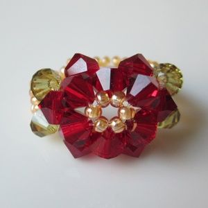 NEW Red Crystal Beaded Flower Ring
